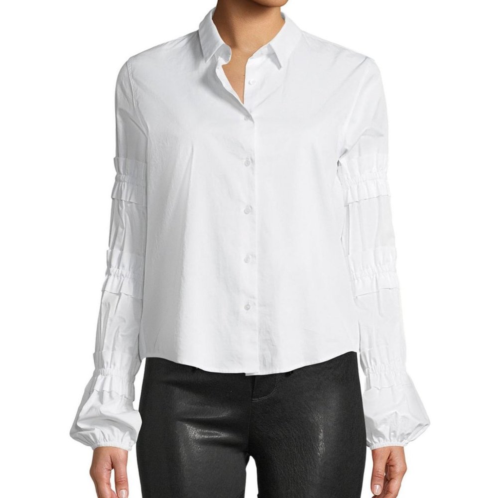 NWT$295 Alexis Ruffled Long Sleeve Button Up Shirt Poplin Cotton Blouse Top Sz S
